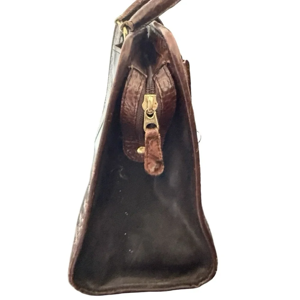 Vintage BRAHMIN Addison Embossed Black & Brown Leather satchel